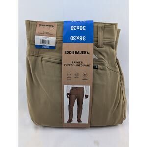 NWT Eddie Bauer Men's Rainer Fleece Lined Pant in Tan size 36 x 30